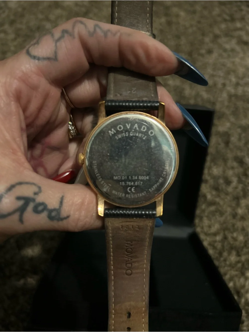 Authentic Movado Black Dial Rose Gold-Tone Case Leather Strap Unisex Watch